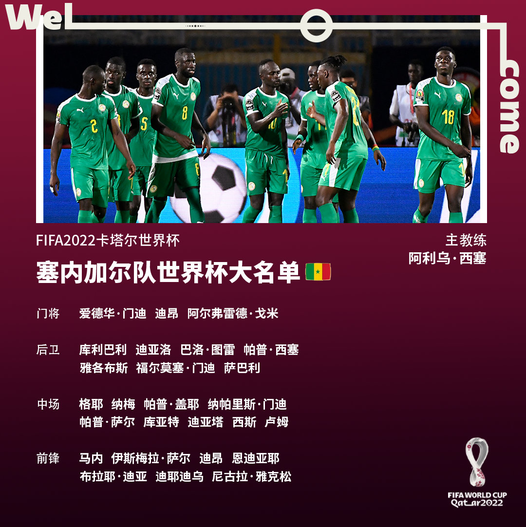 塞内加尔队世界杯大名单