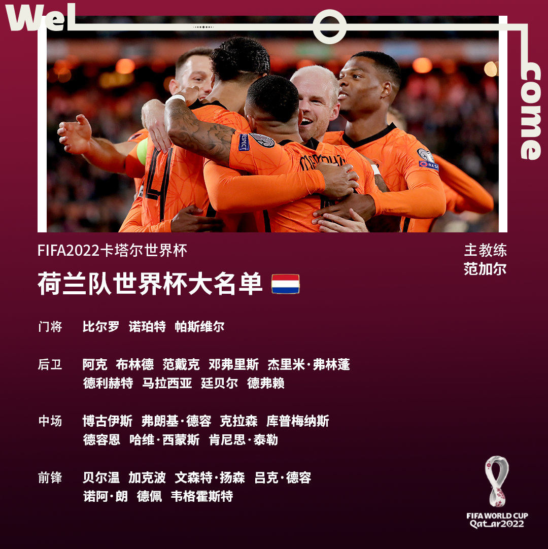 荷兰队世界杯大名单
