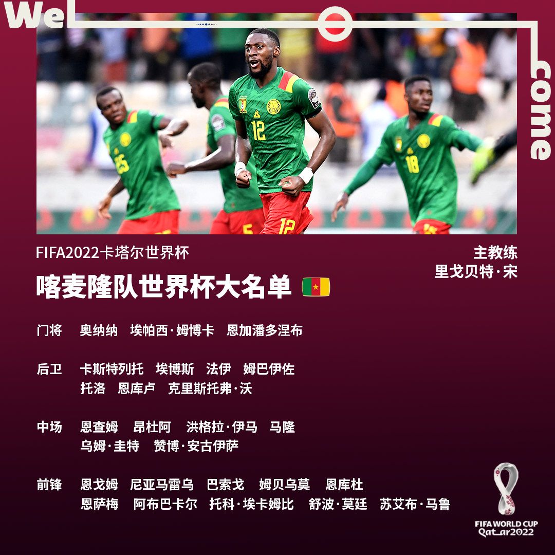喀麦隆队世界杯大名单FIFA